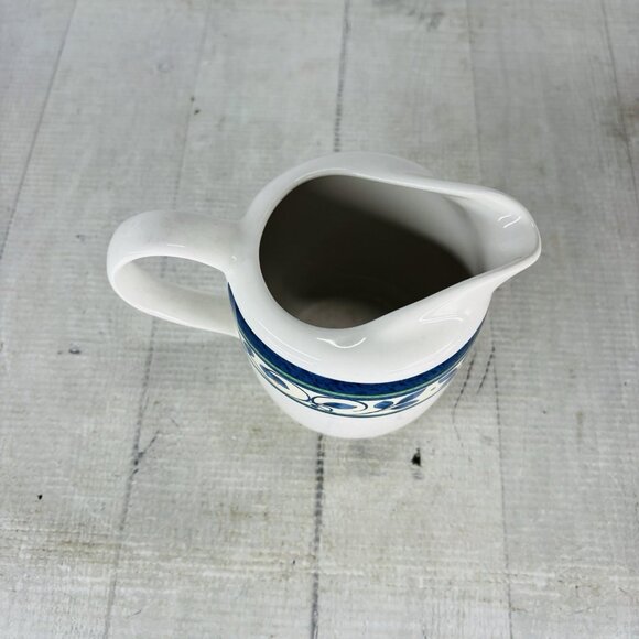 Pfaltzgraff ORLEANS Blue Green Vine Yellow Stoneware 12oz Handle Creamer Pitcher - Picture 7 of 14
